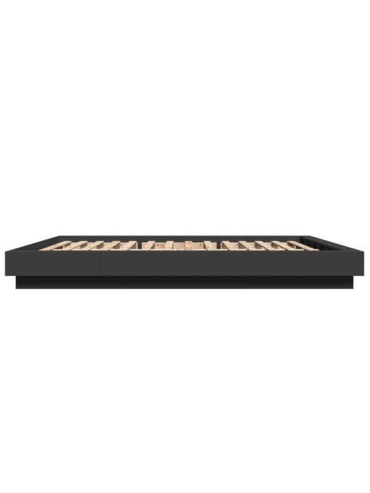 Gultas rāmis ar LED, melns, 150x200 cm, inženierijas koks