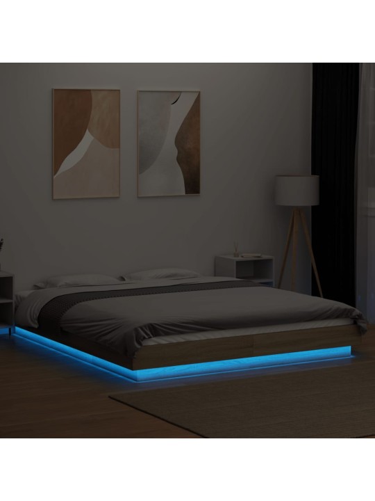 Gultas rāmis ar LED, ozola, 150x200 cm, inženierijas koks