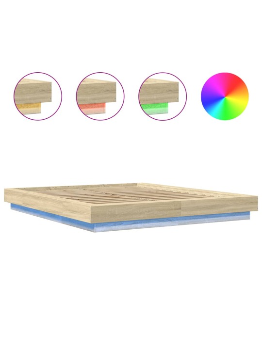 Gultas rāmis ar LED, ozola, 150x200 cm, inženierijas koks