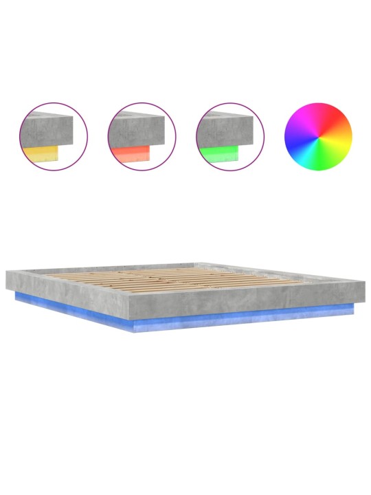Gultas rāmis ar led, betona pelēks,150x200cm, inženierijas koks