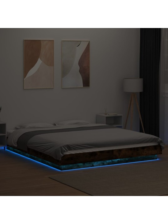 Gultas rāmis ar led, ozola, 150x200 cm, inženierijas koks