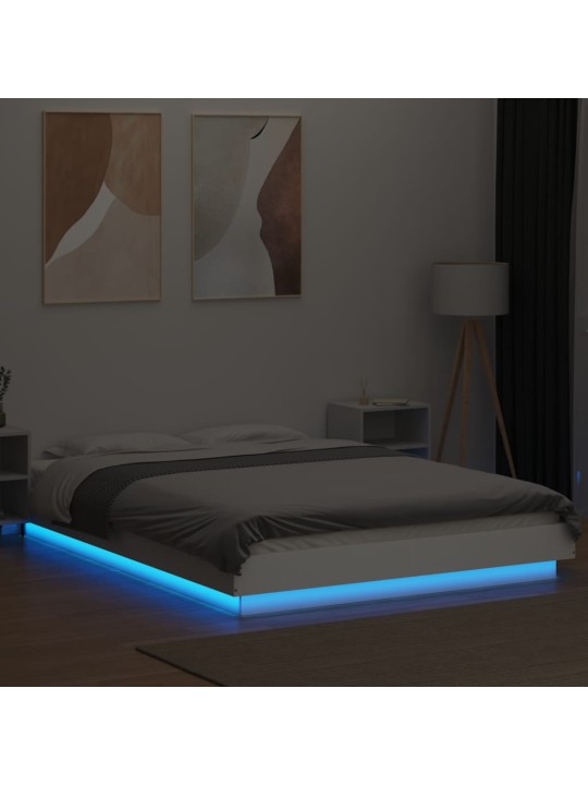 Gultas rāmis ar LED, balts, 140x200 cm, inženierijas koks
