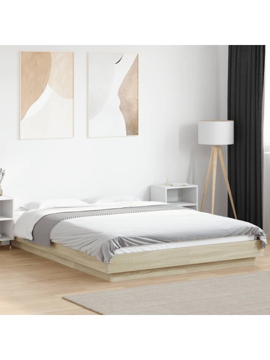Gultas rāmis ar LED, ozola, 140x200 cm, inženierijas koks