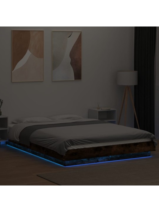 Gultas rāmis ar LED, ozola, 140x200 cm, inženierijas koks