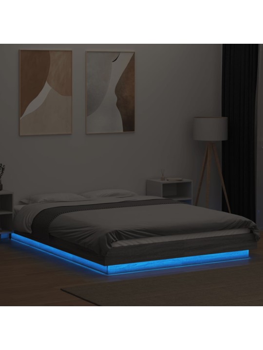 Gultas rāmis ar LED, pelēka ozola, 140x200cm, inženierijas koks