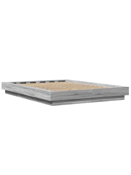 Gultas rāmis ar LED, pelēka ozola, 140x200cm, inženierijas koks