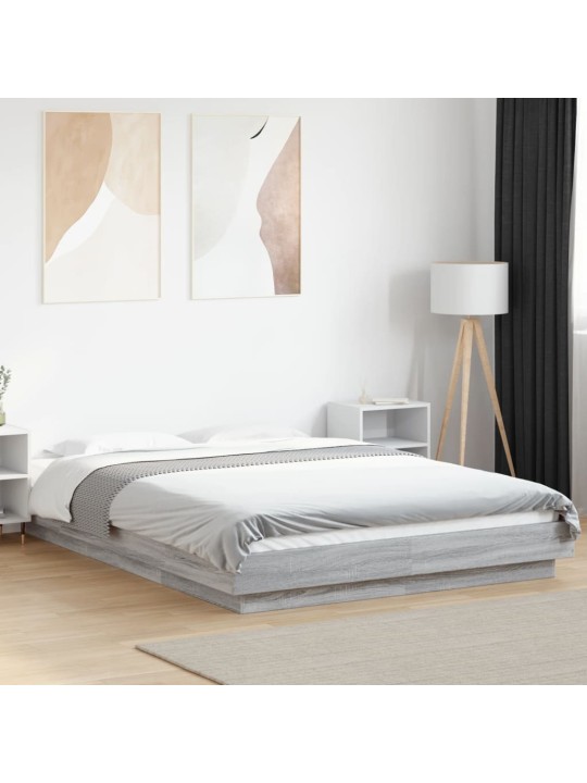 Gultas rāmis ar LED, pelēka ozola, 140x200cm, inženierijas koks
