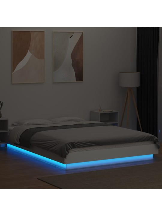 Gultas rāmis ar led, balts, 120x200 cm, inženierijas koks