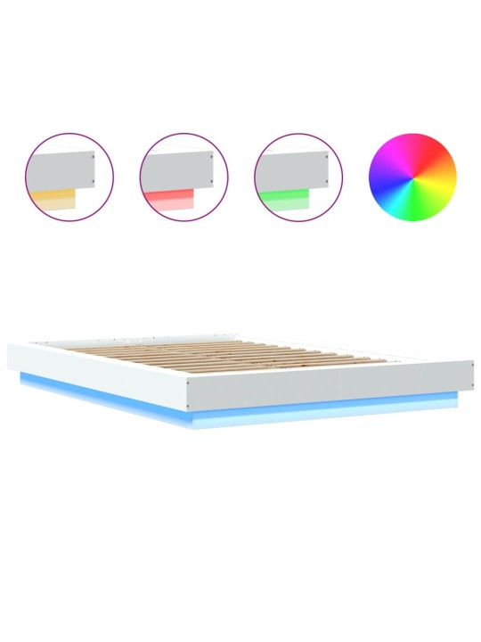 Gultas rāmis ar led, balts, 120x200 cm, inženierijas koks