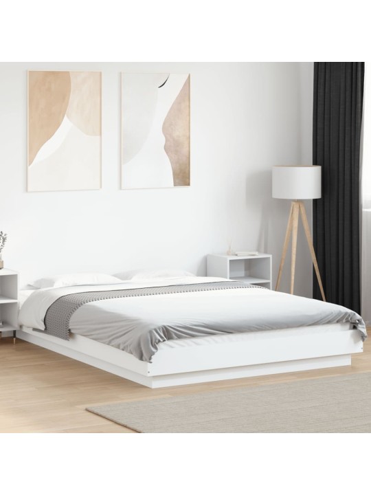 Gultas rāmis ar led, balts, 120x200 cm, inženierijas koks