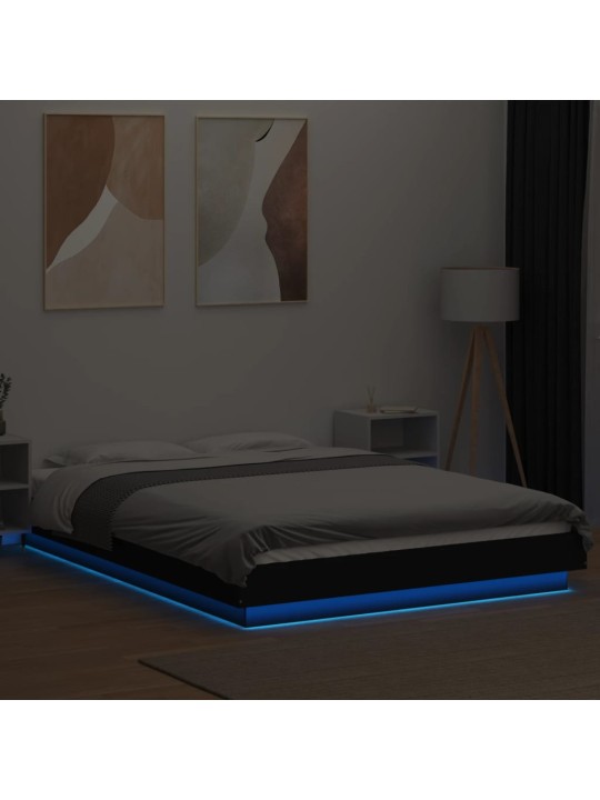 Gultas rāmis ar led, melns, 120x200 cm, inženierijas koks