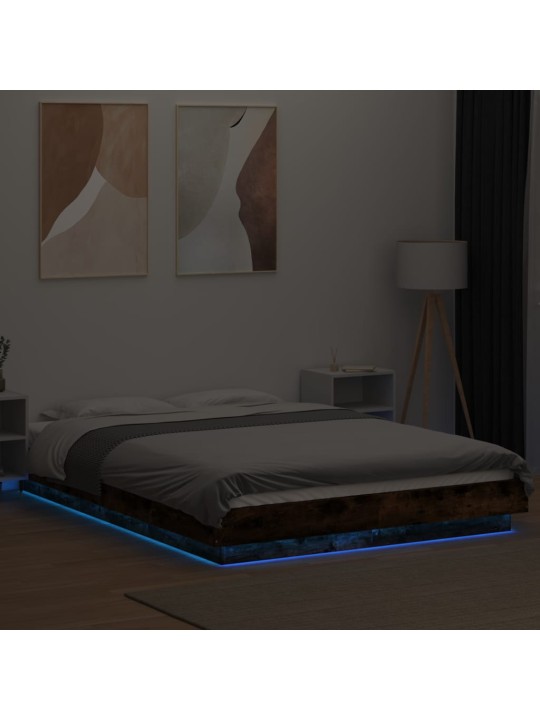 Gultas rāmis ar LED, ozola, 120x200 cm, inženierijas koks