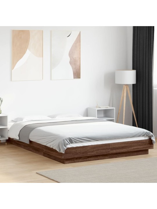 Gultas rāmis ar led, brūns, 120x200 cm, inženierijas koks