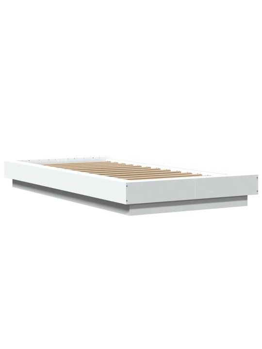 Gultas rāmis ar LED, balts, 100x200 cm, inženierijas koks