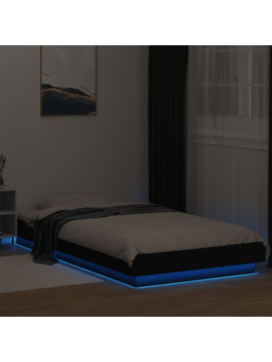 Gultas rāmis ar LED, melns, 100x200 cm, inženierijas koks