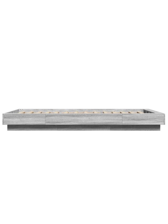 Gultas rāmis ar LED, pelēka koka, 100x200 cm, inženierijas koks