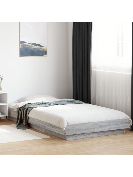 Gultas rāmis ar LED, pelēka koka, 100x200 cm, inženierijas koks