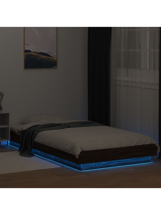 Gultas rāmis ar led, brūna koka, 100x200 cm, inženierijas koks