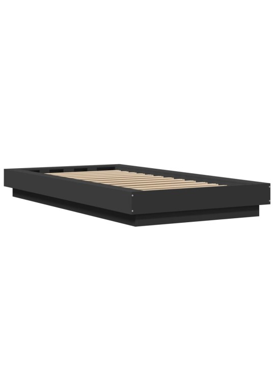 Gultas rāmis ar LED, melns, 90x200 cm, inženierijas koks