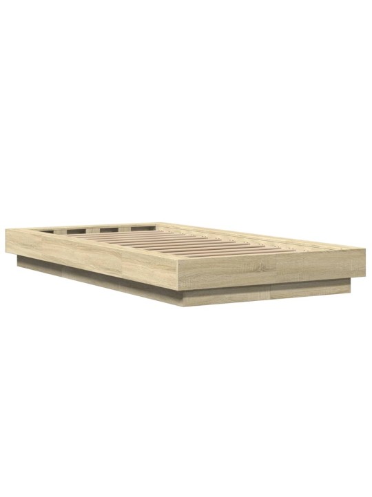 Gultas rāmis ar LED, ozolkoka, 90x200 cm, inženierijas koks
