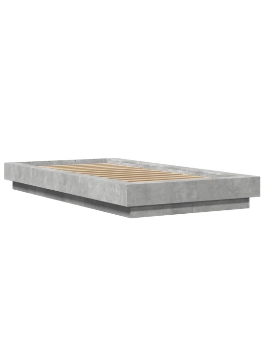 Gultas rāmis ar LED, betona pelēks, 90x200cm, inženierijas koks