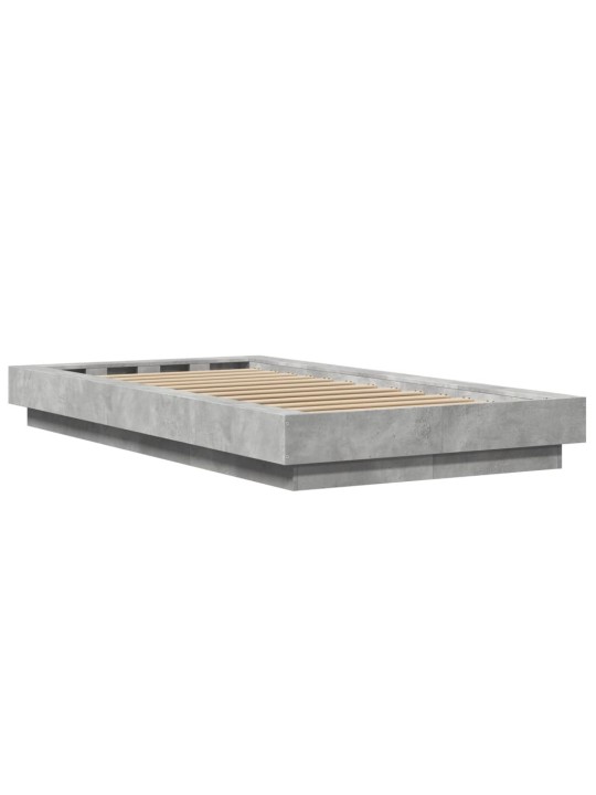 Gultas rāmis ar LED, betona pelēks, 90x200cm, inženierijas koks