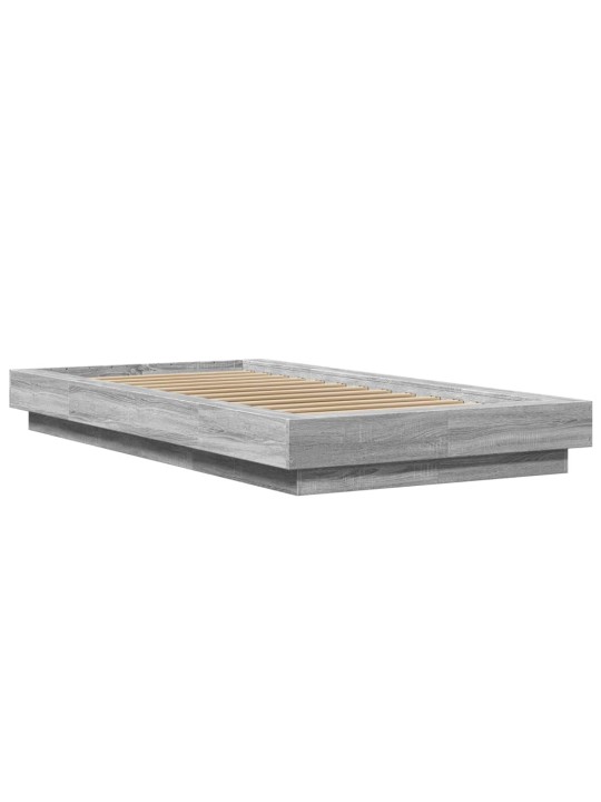 Gultas rāmis ar LED, pelēka koka, 90x200 cm, inženierijas koks