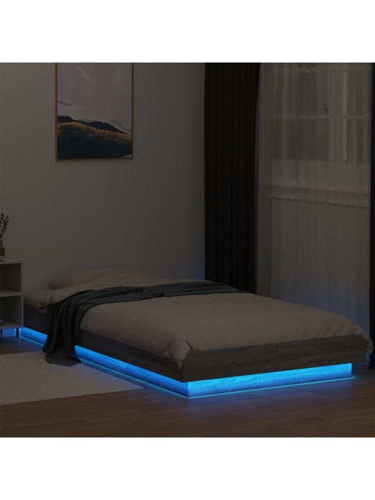 Gultas rāmis ar LED, pelēka koka, 90x200 cm, inženierijas koks