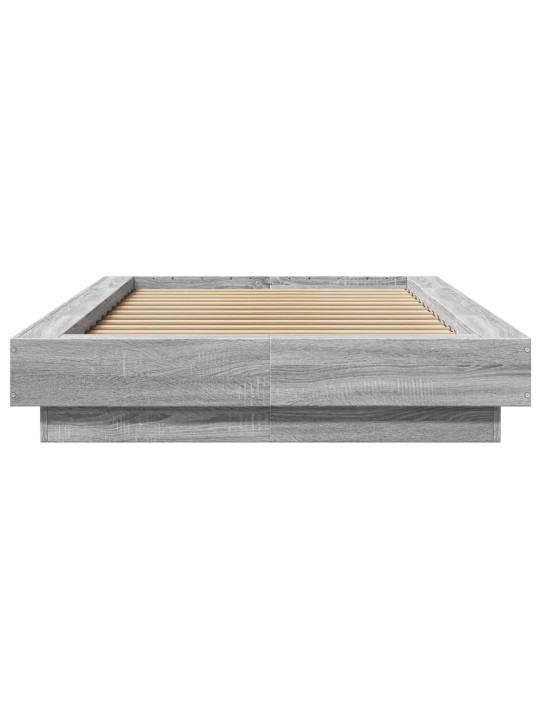 Gultas rāmis ar LED, pelēka koka, 90x200 cm, inženierijas koks