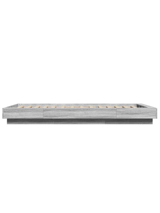 Gultas rāmis ar LED, pelēka koka, 90x200 cm, inženierijas koks
