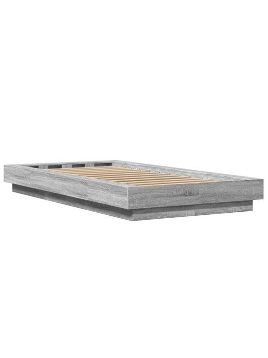 Gultas rāmis ar LED, pelēka koka, 90x200 cm, inženierijas koks