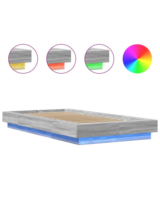 Gultas rāmis ar LED, pelēka koka, 90x200 cm, inženierijas koks