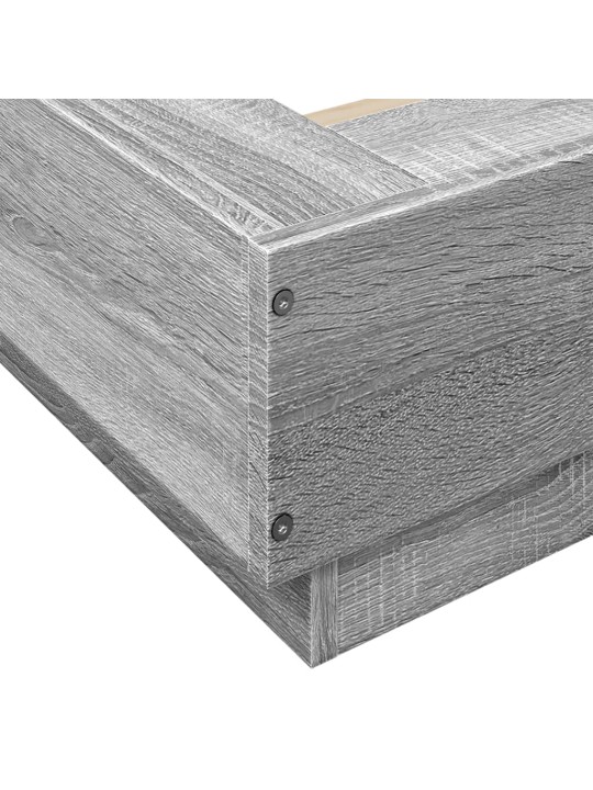 Gultas rāmis ar LED, pelēka koka, 90x200 cm, inženierijas koks