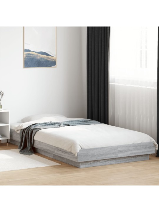 Gultas rāmis ar LED, pelēka koka, 90x200 cm, inženierijas koks