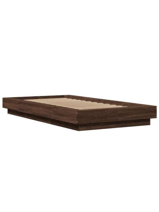 Gultas rāmis ar led, brūna koka, 90x200 cm, inženierijas koks