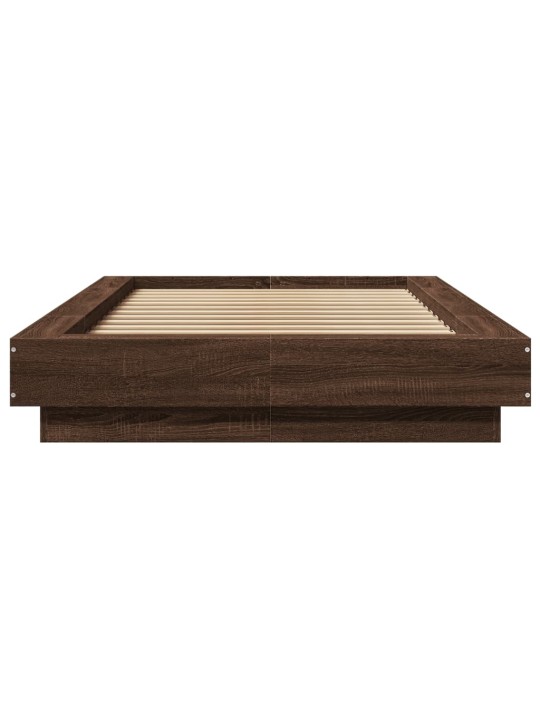 Gultas rāmis ar led, brūna koka, 90x200 cm, inženierijas koks
