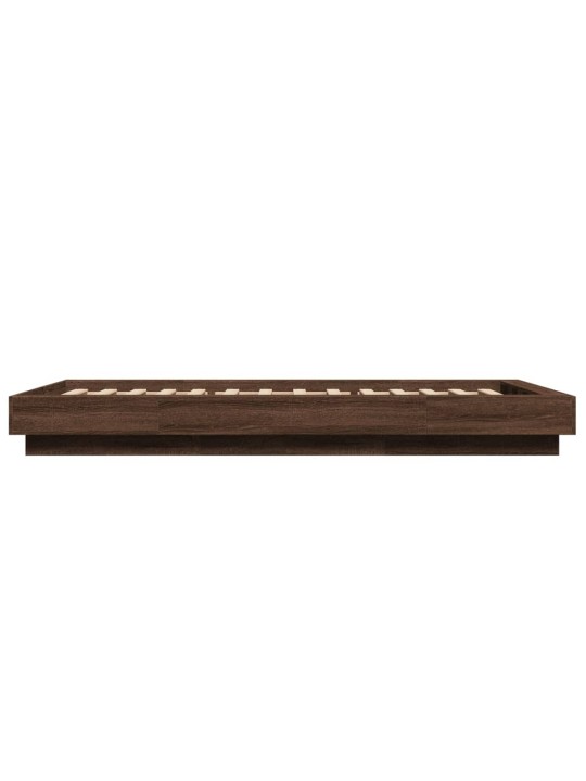 Gultas rāmis ar led, brūna koka, 90x200 cm, inženierijas koks