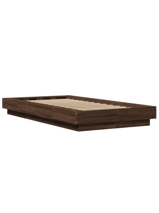 Gultas rāmis ar led, brūna koka, 90x200 cm, inženierijas koks