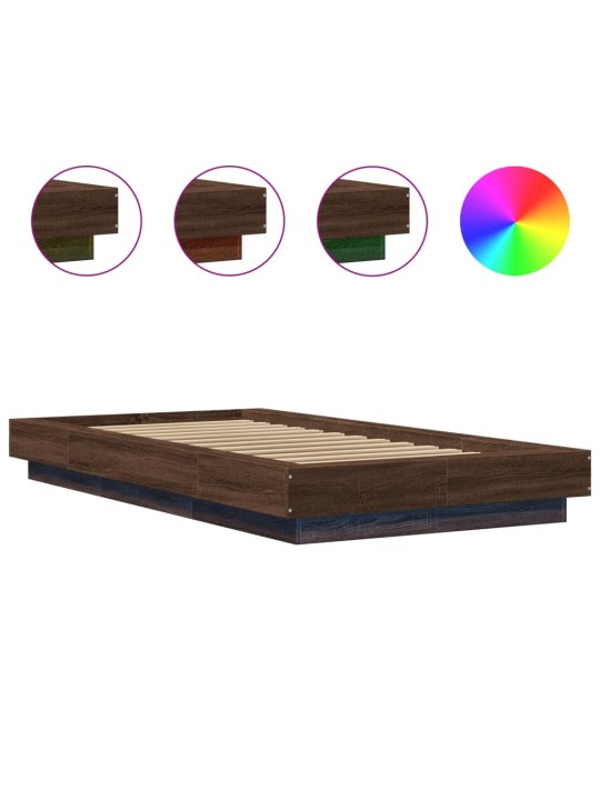 Gultas rāmis ar led, brūna koka, 90x200 cm, inženierijas koks