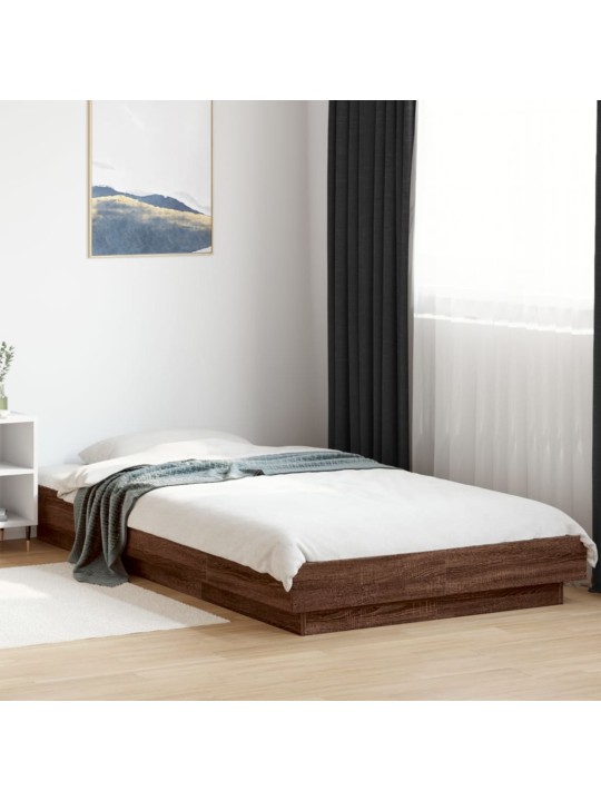 Gultas rāmis ar led, brūna koka, 90x200 cm, inženierijas koks