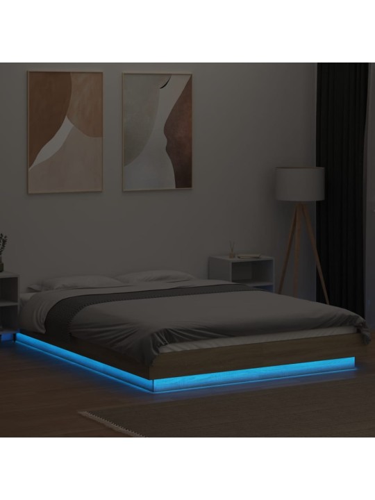 Gultas rāmis ar LED, ozola, 140x190 cm, inženierijas koks