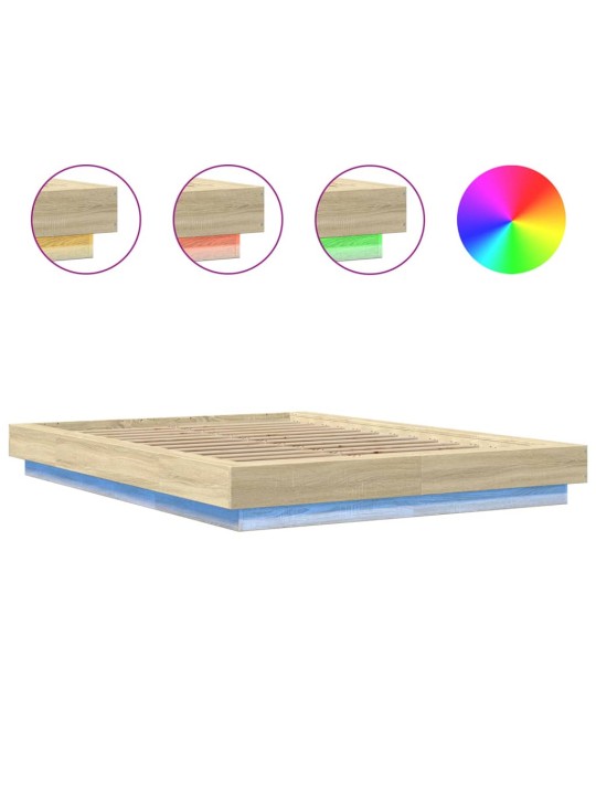Gultas rāmis ar LED, ozola, 140x190 cm, inženierijas koks