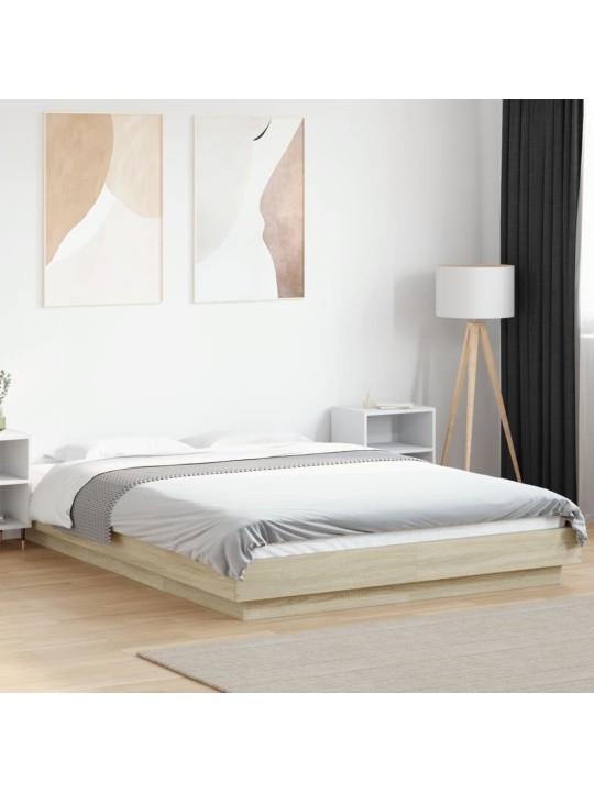 Gultas rāmis ar LED, ozola, 140x190 cm, inženierijas koks