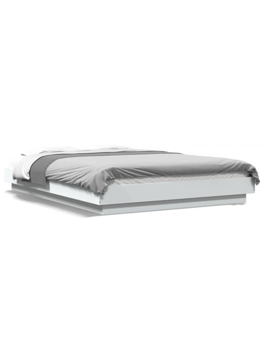 Gultas rāmis ar LED, balts, 135x190 cm, inženierijas koks