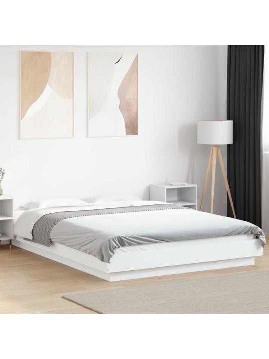 Gultas rāmis ar LED, balts, 135x190 cm, inženierijas koks