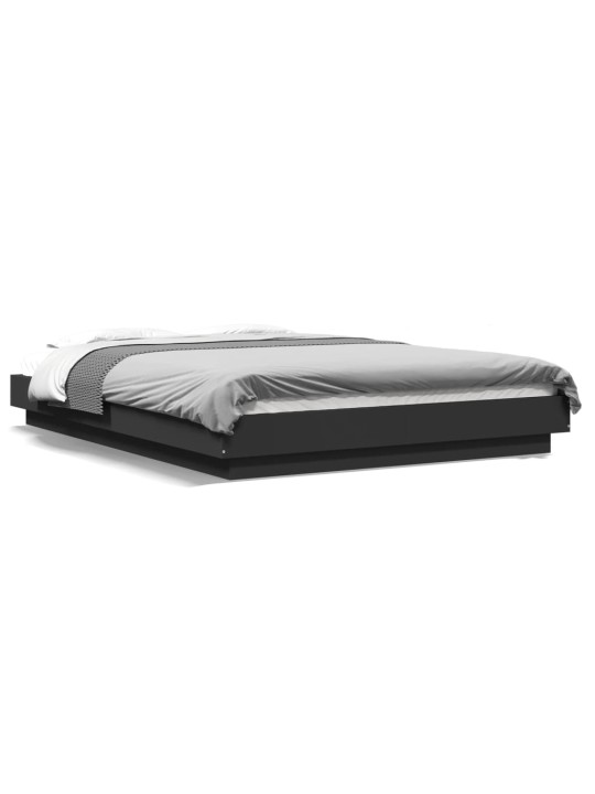 Gultas rāmis ar led, melns, 135x190 cm, inženierijas koks