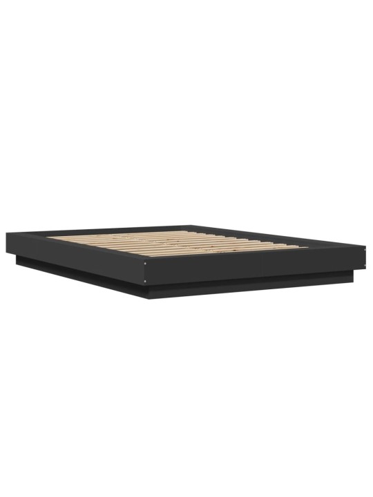 Gultas rāmis ar led, melns, 135x190 cm, inženierijas koks