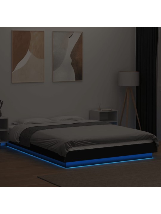 Gultas rāmis ar led, melns, 135x190 cm, inženierijas koks