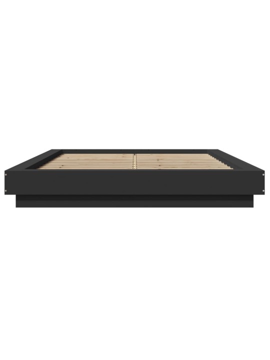 Gultas rāmis ar led, melns, 135x190 cm, inženierijas koks