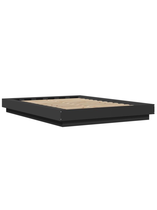 Gultas rāmis ar led, melns, 135x190 cm, inženierijas koks